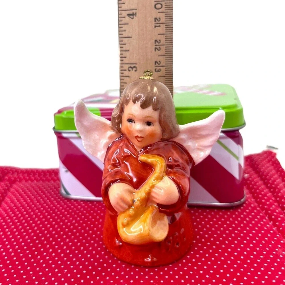 1980 Goebel Angel‎ Bell Christmas Tree Ornament 5th Ed. Orange Holding Saxophone